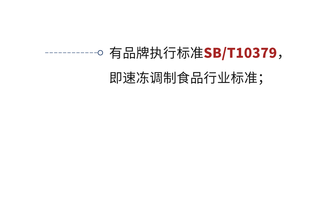 有品牌執(zhí)行標準SB/T10379，即速凍調(diào)制食品行業(yè)標準；